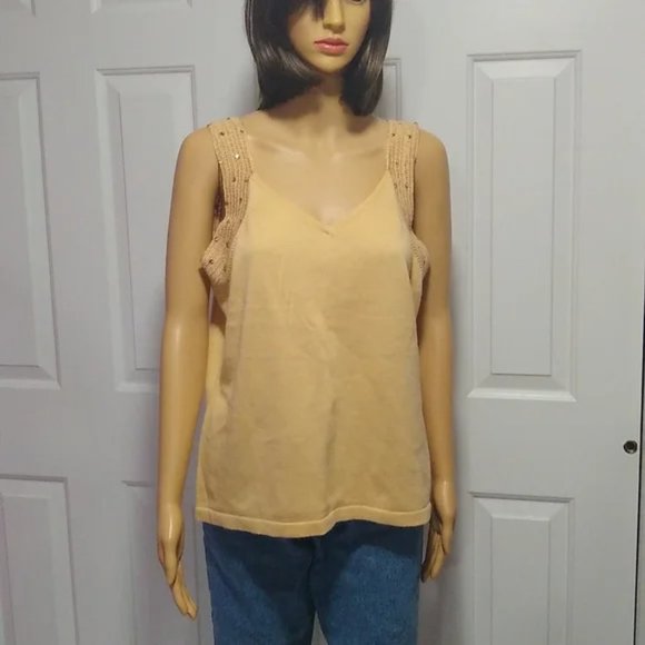 Vintage Storybook Knits Gold Crochet Tank Top and Blazer Cardigan Sweater Medium - Picture 3 of 12